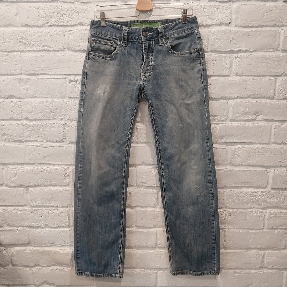 Rock & Roll Jeans Men 30x32 (30x30) Pistol Straight Blue Faded Distress Low Rise